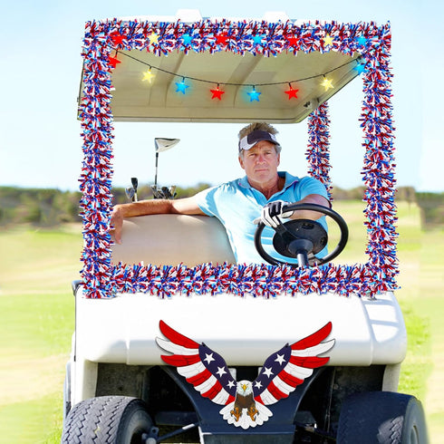 Daifunli 4th 250th of July Patriotic Golf Cart Decorations Kit Anniversary Star String Lights Battery Operated American