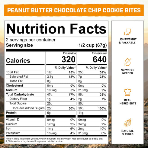 4-Pack Backpacking Packs Peak Refuel Cookie Bites | Freeze Dried and Camping Food | Tasty Trail Treat | High Protein
