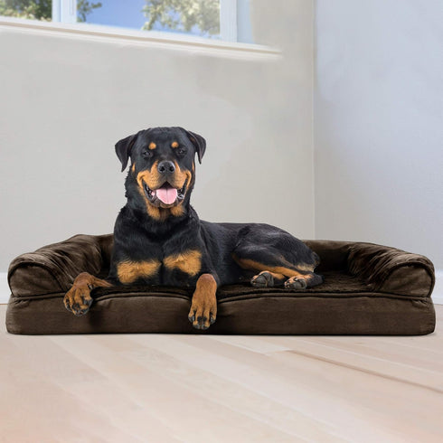 Furhaven Orthopedic Dog Bed for Large Dogs, Removable Bolsters, Washable Cover, Plush Suede Sofa, Espresso, Jumbo/XL