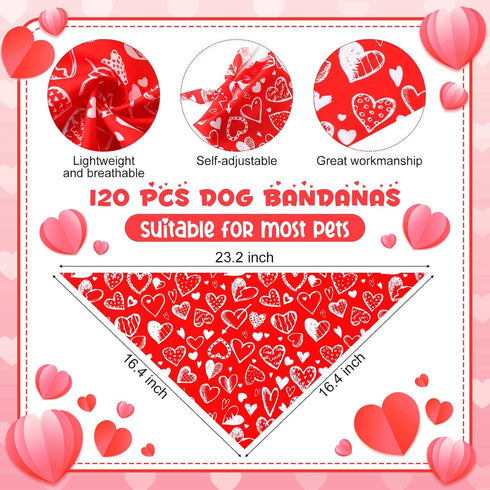 120 Youyole Pcs Valentine's Day Dog Bandana Bulks Love Dog Bandanas Valentine's Day Pet Scarf Soft Cat Triangle Scarves