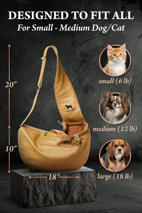 Noah & Paw Dog Sling Carrier for Small Medium Dogs, Adjustable Padded Strap, Premium Leather