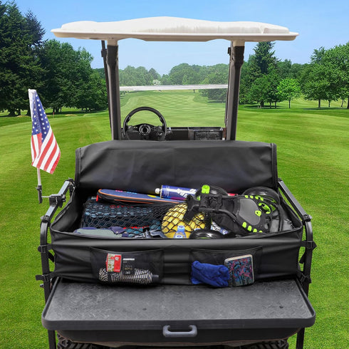Golf Cart Rear Storage Bag for 4 Passenger EZGO, Club Car, Yamaha, 900D Water-Repellent Cargo Box with Secure Net