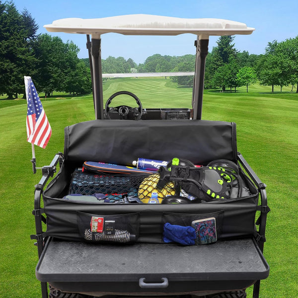 Golf Cart Rear Storage Bag for 4 Passenger EZGO, Club Car, Yamaha, 900D Water-Repellent Cargo Box with Secure Net