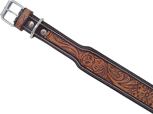 Leather Dog Collar, Western Style, Heavy Duty, Hand Tooled Floral, for Puppies and Big Dogs
