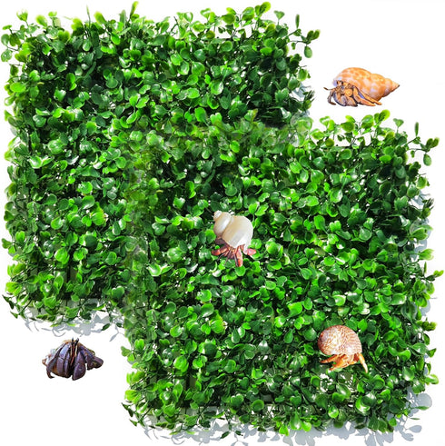 2 PCS Hermit Crab Climbing Toys, 10 x 10 Inch Faux Grass Mat for Aquarium Plants and Small Animals