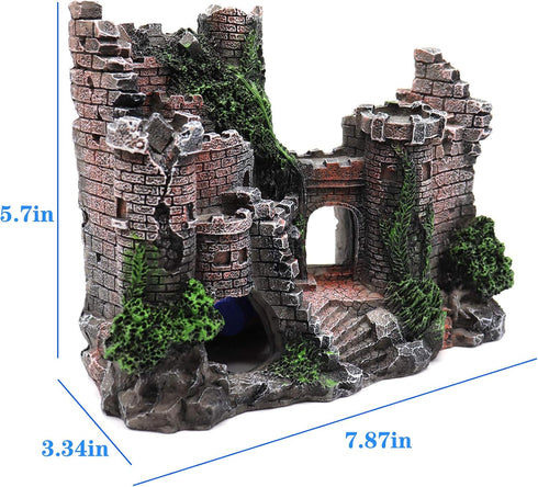 Aquarium Resin Castle Decoration, Stone Cave Hide House for Betta, Shrimp, Turtle Accessories