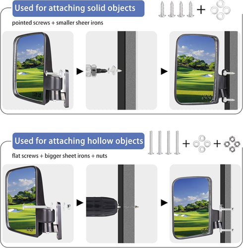 Universal Golf Cart Rear View Mirror Kit, Wide Convex and Folding Side View Mirrors for Club Car, EZGO