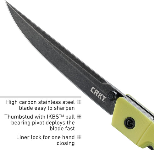 7096YGK CRKT CEO Everyday Carry EDC Pocket Folding Knife with Liner Lock: Stainless Steel Plain Edge Blade