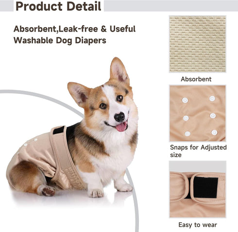 Langsprit Female Dog Diapers No Tail Hole,Reusable Puppy French Bulldog Diapers Female for Period Heat,Washable Doggy