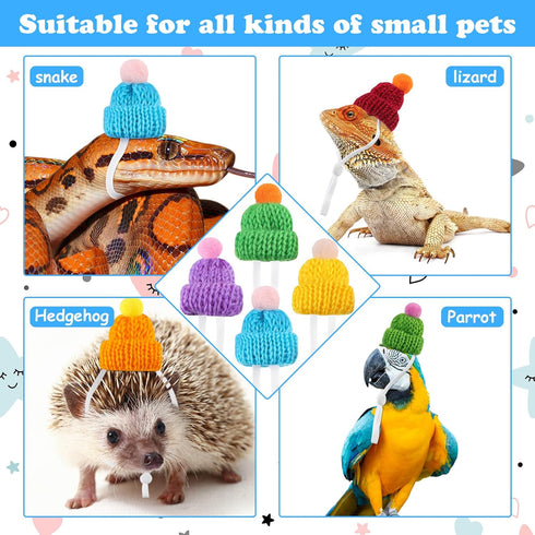 20 Pcs Pet Snake Hat with Adjustable Chin Strap, Mini Knitted Hats for Reptiles and Small Pets Accessories