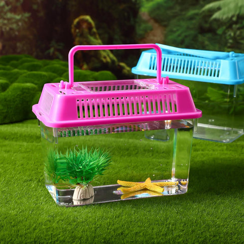 NOLITOY 4pcs Mini Fish Tank, Plastic Fish Box Breeding Case with Handle for Shrimp, Turtle, Goldfish