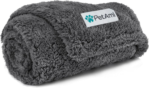 PetAmi Fluffy Waterproof Dog Blanket, Soft Warm Sherpa Throw, Reversible Cat Puppy Bed Blanket (Grey, 29x40)