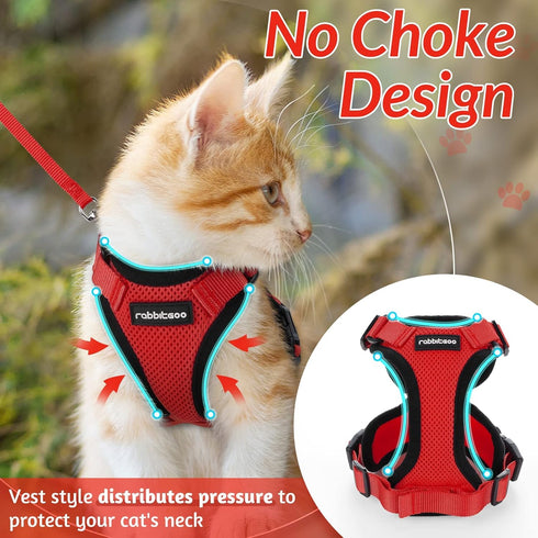 rabbitgoo Cat Harness and Leash - Soft Adjustable Vest for Walking, Escape Proof, Breathable Reflective Strips (Red, S)