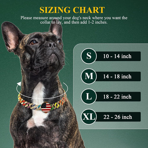 Gold Chain Dog Collars with Personalized Diamond - Cuban Link 19MM Heavy Duty Chew Proof, AirTag Holder (XL: 22"-26")