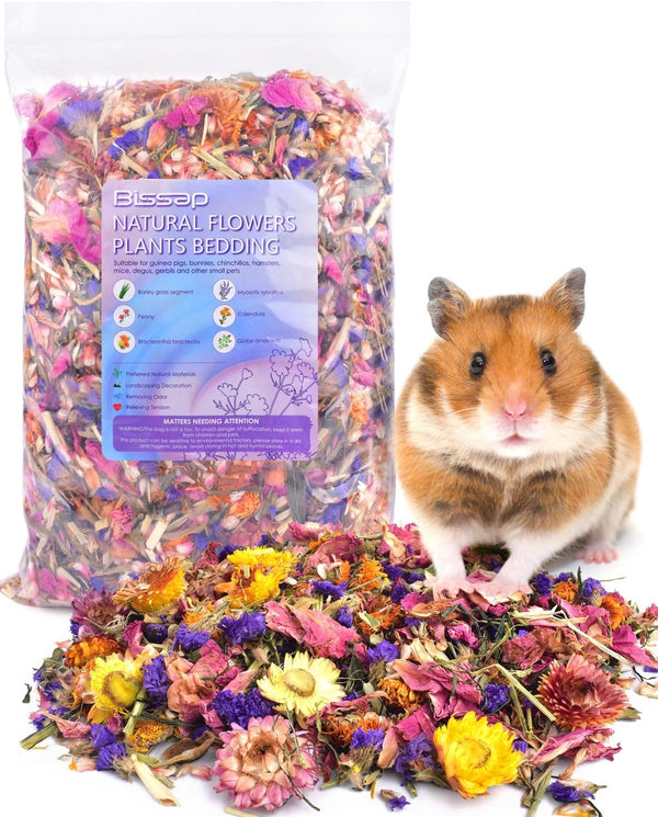 Bissap Natural Flower & Herb Hamster Bedding 300g/10.5oz, Small Animal Habitat Decor for Hamster, Gerbil, Chinchilla