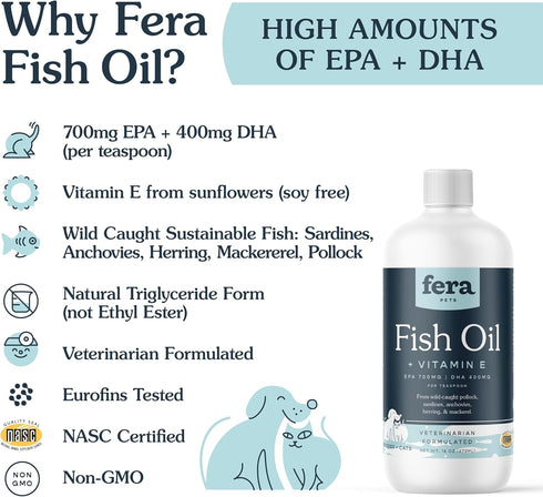 Fera Pets Fish Oil for Dogs & Cats, 16oz, Vet Created, for Skin, Immune & Brain Function