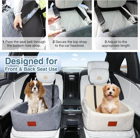 30lbs,Comfy Cover,2 WOOAIDAGG Dog Car Seat for Small Dogs Under & Safe Travel Bed with Washable Clip-On Safety Leashes
