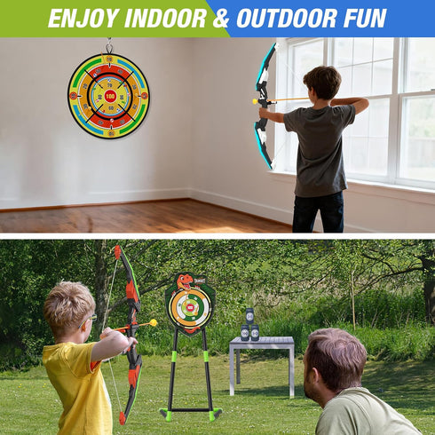 2 Pack 29" Set 24 3 4 5 6 7 8 9 10 11 12 HYES Kids Bow and Arrow with Large Dart Board, LED Light Up Archery