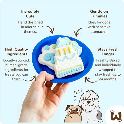 Wufers Dog Birthday Cookie Box, 9 Cookies, Human Grade Ingredients, Cute Hand Decorated