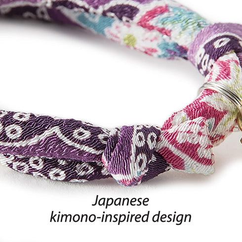 Necoichi Chirimen Hanabi Fireworks Cat Collar (Purple) with Bell, Safety Breakaway for Cats