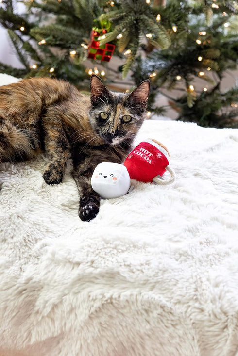 Pearhead Hot Cocoa Christmas Cat Toy Set, Holiday Gift, Set of 2 Plush Rattle Toys