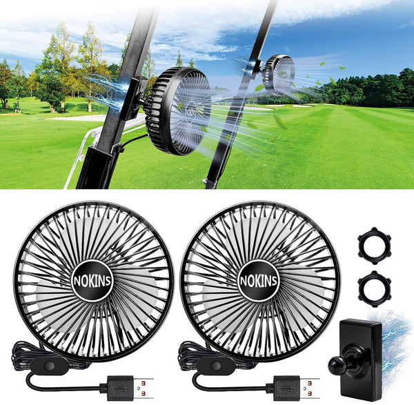 NOKINS 2 PCS Golf Cart Fan, Portable Magnetic Fans for EZGO Club Car Yamaha, 3-speed Settings