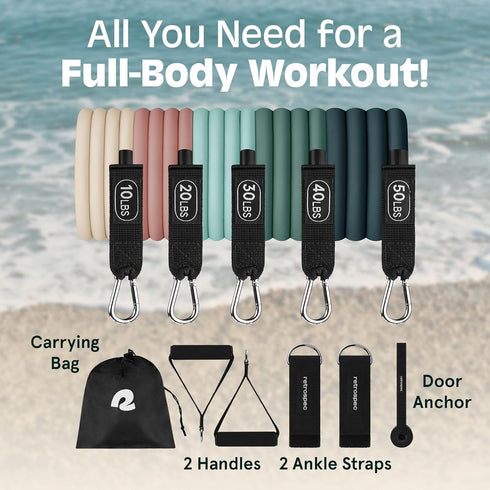 Set 5 Retrospec Train Resistance Bands for Working Out - Stackable Bands, Handles & Door Anchor - Portable Fitness