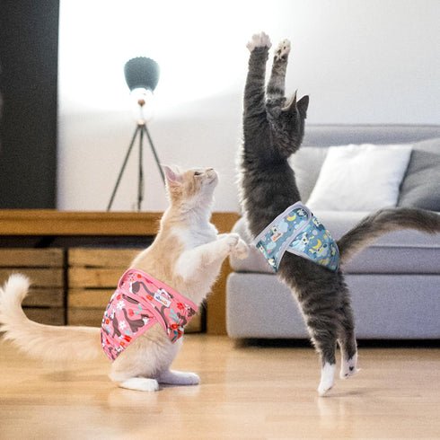 3 Pack Reusable Cat Diapers with Good Absorbency Kitten Diapers Small for Female & Male Cats - Easy to Put On, Secure