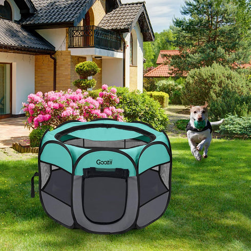 Goozii Pet Cat Playpen for Indoor Cats Enclosed, Puppy Dog Play Pen for Outdoor Travel Camping (Medium Size, Green