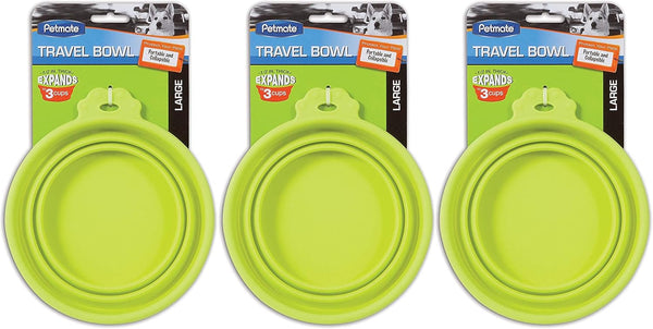 Petmate 3 Pack of Collapsible Silicone Travel Pet Bowls | 1.5 Cup Capacity Each, Go-Go Green