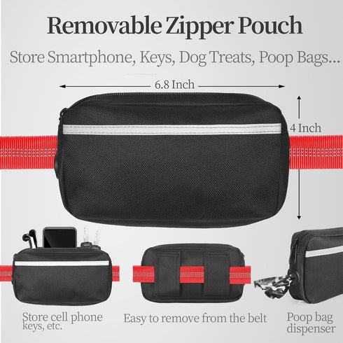 iYoShop Hands Free Dog Leash with Zipper Pouch, Dual Padded Handles, Durable Bungee for Walking, Jogging