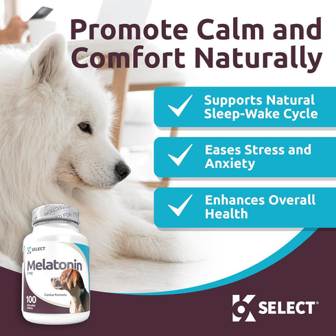 K9 Select Melatonin for Dogs, Calming Treats, Sleep Aid, 3 mg, 100 Vegetarian Capsules