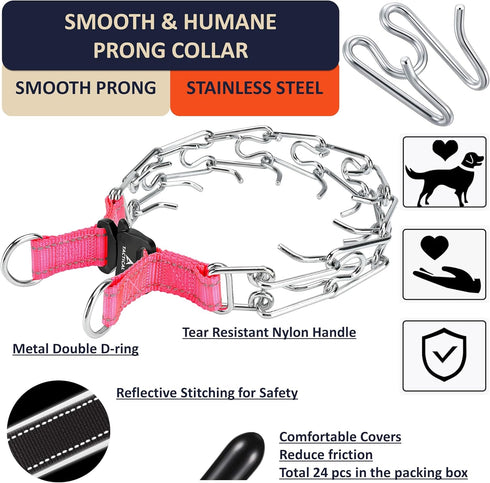Adjustable Prong Collar for Dogs, Quick-Release Metal Buckle Pinch Collar, Stainless Steel Choker (S/Neck Girth