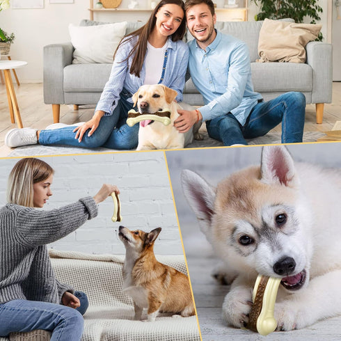 Sosation 3 Pack Bone Chew Toys - Nylon Beef Flavor for Large/Medium/Small Puppies, Curved Bone