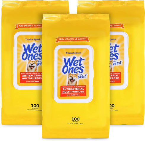 Wet Ones for Pets Multi-Purpose Dog Wipes - Aloe Vera Wipes for All Dogs, Tropical Splash, Pack of 3, 300 Count Total