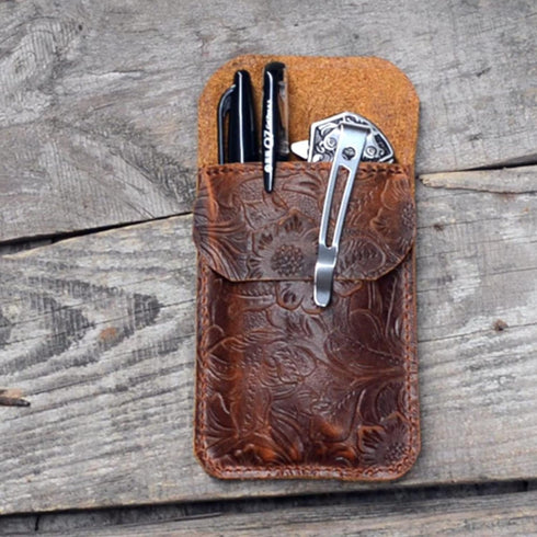 JJNUSA Leather EDC Pocket Slip, Army Knife Sleeve & Pen Holder for Everyday Carry, Camping Accessories