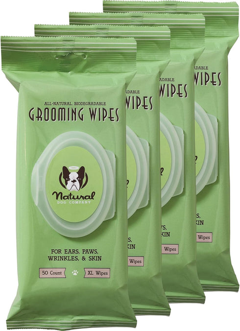 Natural Dog Company Grooming Wipes with Aloe Vera, Hypoallergenic Biodegradable Wipes for Ear, Paws, Face