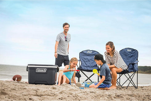 Portable Camping Chair by Coleman - 4-Can Cooler, Cushioned Seat, Side Pocket, Carry Bag