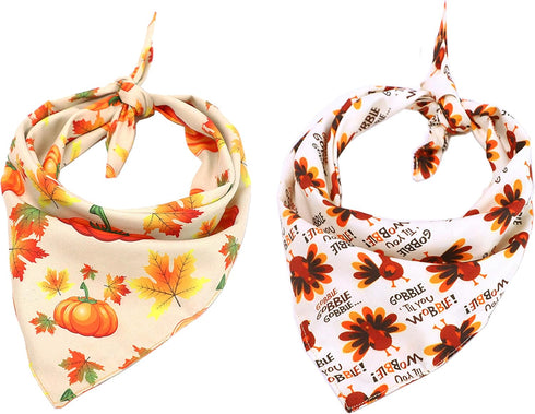 Pohshido 2 Pack Dog Thanksgiving Bandana, Reversible Triangle Bibs for Small Medium Large Dogs, Fall Pumpkin Turkey