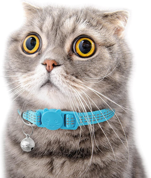 Upgraded 6 Pack Reflective Cat Collars with Bell - Breakaway Adjustable Kitten Collar for Girl & Boy Cats