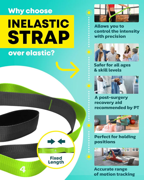 Stretching Strap with Loops - Non Elastic Stretch Band for Yoga, Physical Therapy, Flexibility Exercise Equipment