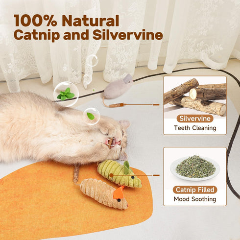 Potaroma 3Pcs Cat Toys - Squeak Mice, Interactive Catnip Silvervine Animals for Indoor Kittens