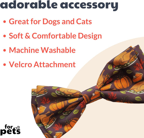 Huxley & Kent Bow Tie for Pets, Turkey Dinner (Large), Fall Velcro Bow Tie Collar Attachment, Fun Bow Ties for Dogs &