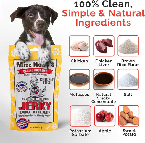 Miss Nelly's Chicken Jerky Dog Treats - Soft Sticks - USA Made, Original Smoke House Recipe, 8 oz. Bag