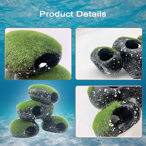 PINVNBY Stone Aquarium Hideaway Decoration, Cichlids Rock Decor with Moss, Betta Cave Tunnel Ornament (L)