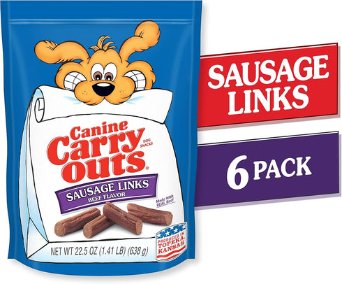 Canine Carry Outs Dog Treats, Sausage Links, 22.5 Ounce (Pack of 6), Made with Real Beef