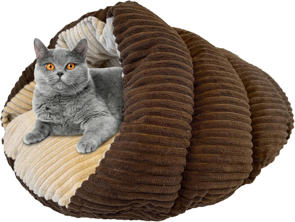 SPOT Sleep Zone Cuddle Cave - Durable, Comfortable Cat Cave Bed for Indoor Cats & Mini Dogs, Washable, Corduroy Brown,