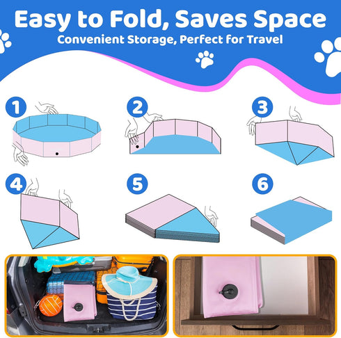CACSPS 2025 55" 12" Swimming Updated Foldable Dog Pool, x Kiddie Pool with Hard Plastic, Non-Slip Dog Bath Tub
