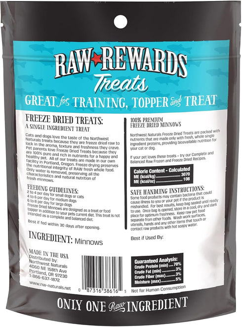 Northwest Naturals Raw Rewards Freeze-Dried Minnow Treats for Dogs and Cats, 1 Oz (Pack of 3)