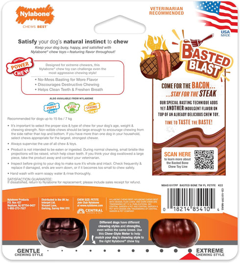 Nylabone Power Chew Classic Bone Chew Toy for Dogs, Durable for Aggressive Chewers, Bacon & Steak Flavor,